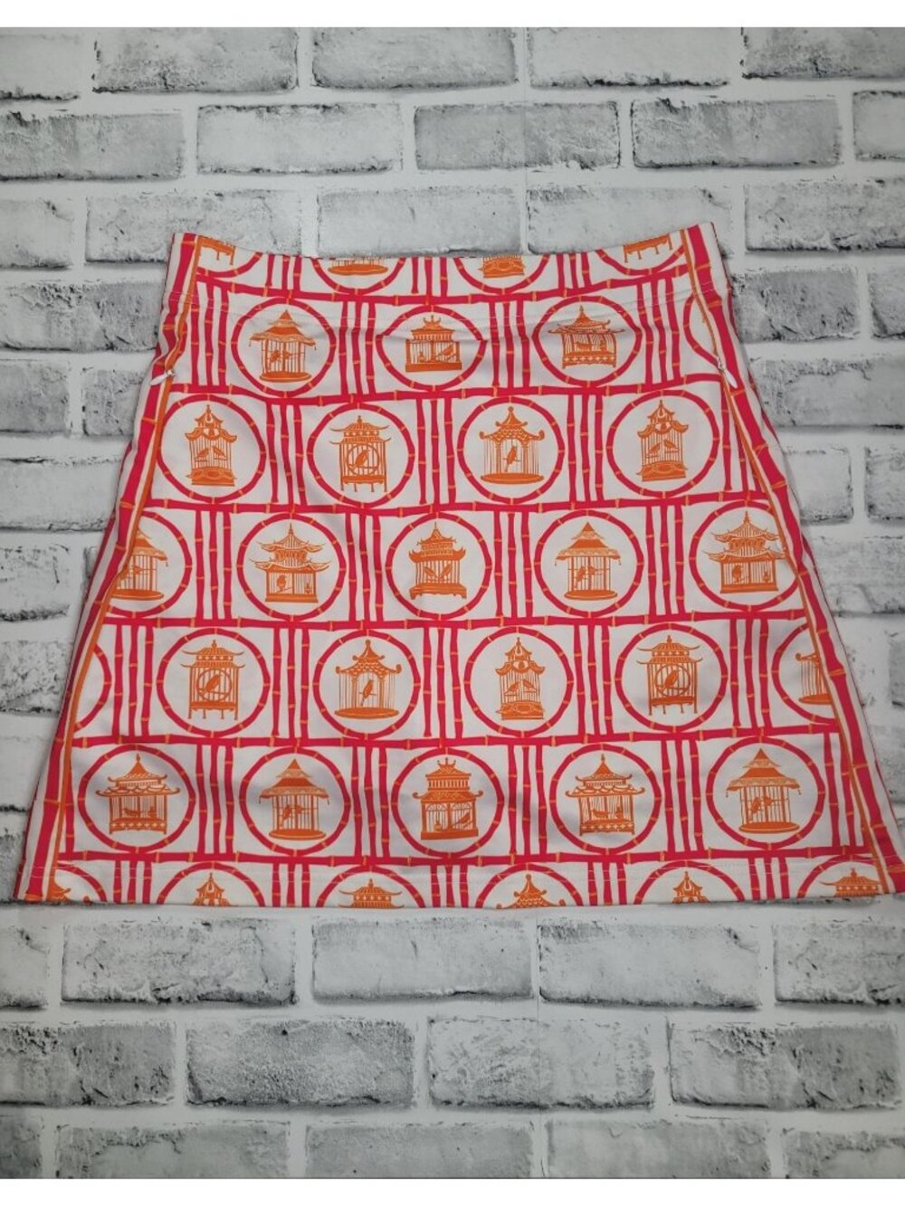 Gretchen Scott Pristine Birdcage Oriental Skort Pink Orange Pockets Small